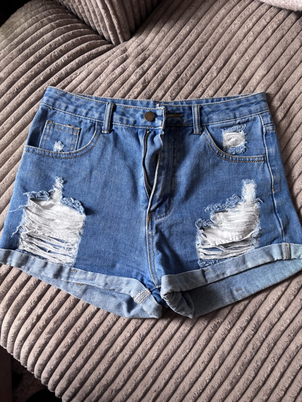 SHEIN Blue Distressed Ripped Denim Shorts